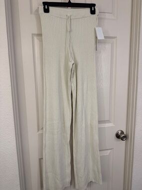 Good American Cloud Ribbed Knit Wide-Leg Pants
